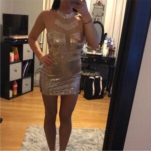 Fashion Nova Glittering Sequin Mini Dress - Gold